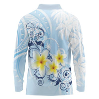 FSM Chuuk Constitution Day Long Sleeve Polo Shirt Polynesian Curves Plumeria - Polynesian Pride