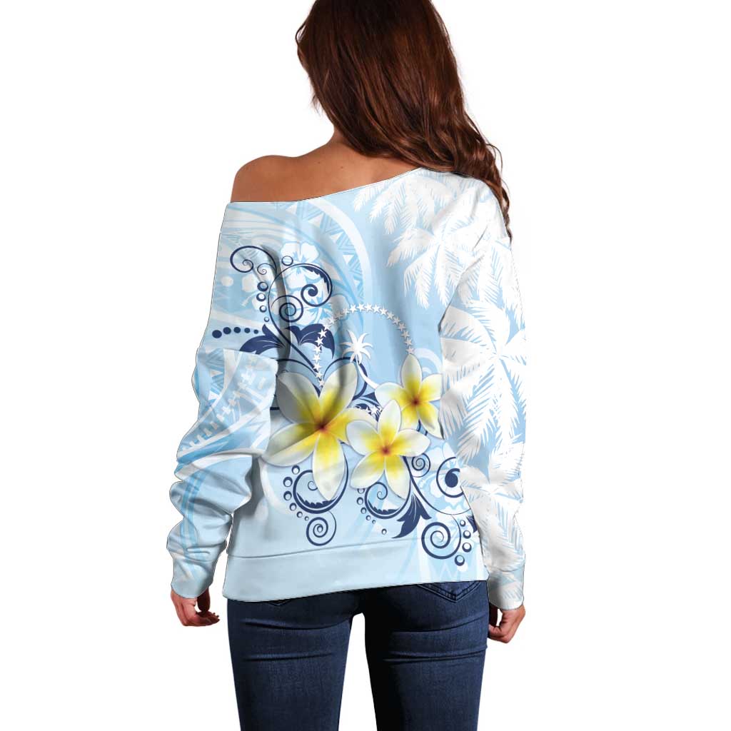 FSM Chuuk Constitution Day Off Shoulder Sweater Polynesian Curves Plumeria - Polynesian Pride