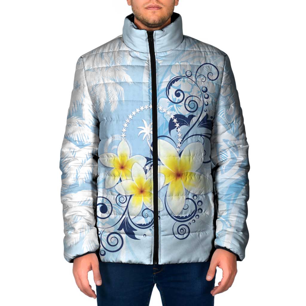 FSM Chuuk Constitution Day Padded Jacket Polynesian Curves Plumeria - Polynesian Pride