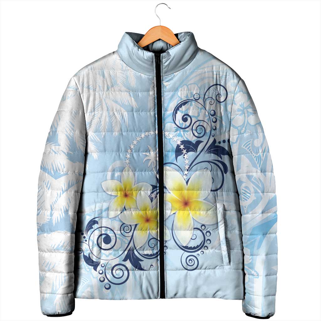 FSM Chuuk Constitution Day Padded Jacket Polynesian Curves Plumeria - Polynesian Pride