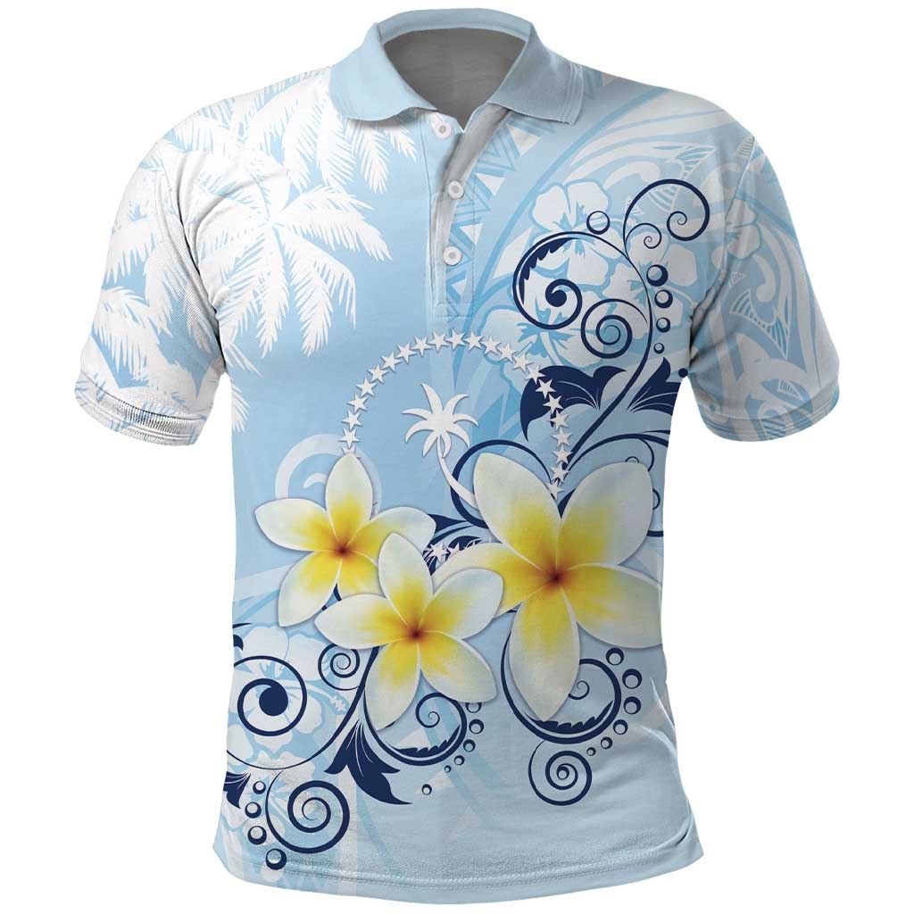 FSM Chuuk Constitution Day Polo Shirt Polynesian Curves Plumeria - Polynesian Pride