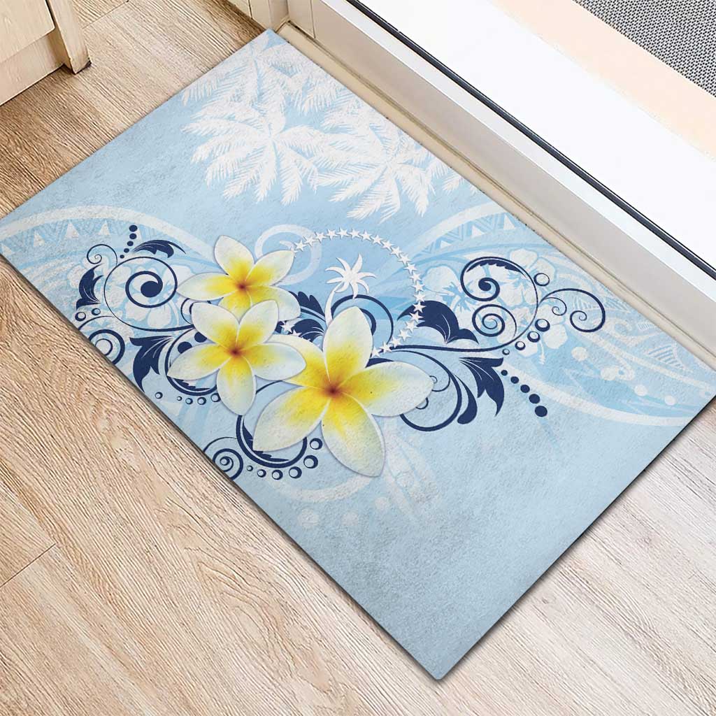 FSM Chuuk Constitution Day Rubber Doormat Polynesian Curves Plumeria - Polynesian Pride