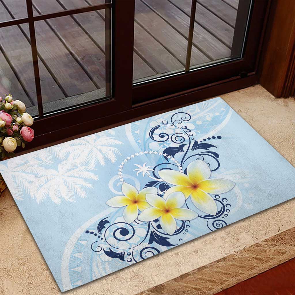 FSM Chuuk Constitution Day Rubber Doormat Polynesian Curves Plumeria - Polynesian Pride