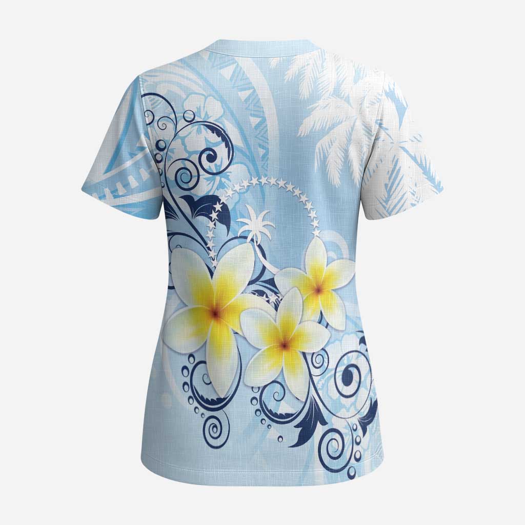 FSM Chuuk Constitution Day Scrub Top Polynesian Curves Plumeria - Polynesian Pride