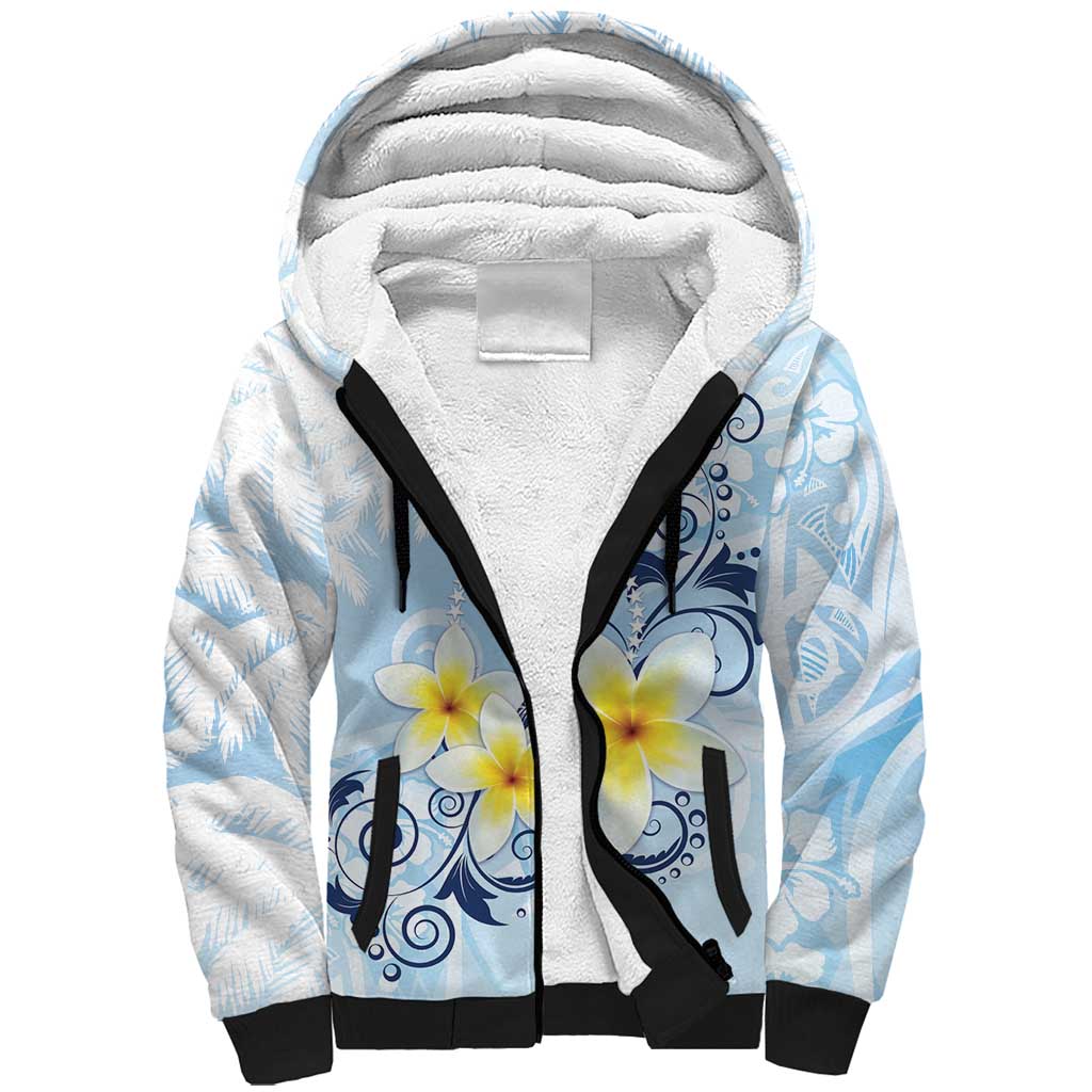 FSM Chuuk Constitution Day Sherpa Hoodie Polynesian Curves Plumeria - Polynesian Pride