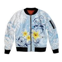 FSM Chuuk Constitution Day Sleeve Zip Bomber Jacket Polynesian Curves Plumeria - Polynesian Pride