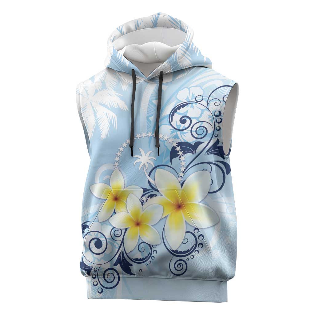 FSM Chuuk Constitution Day Sleeveless Hoodie Polynesian Curves Plumeria - Polynesian Pride