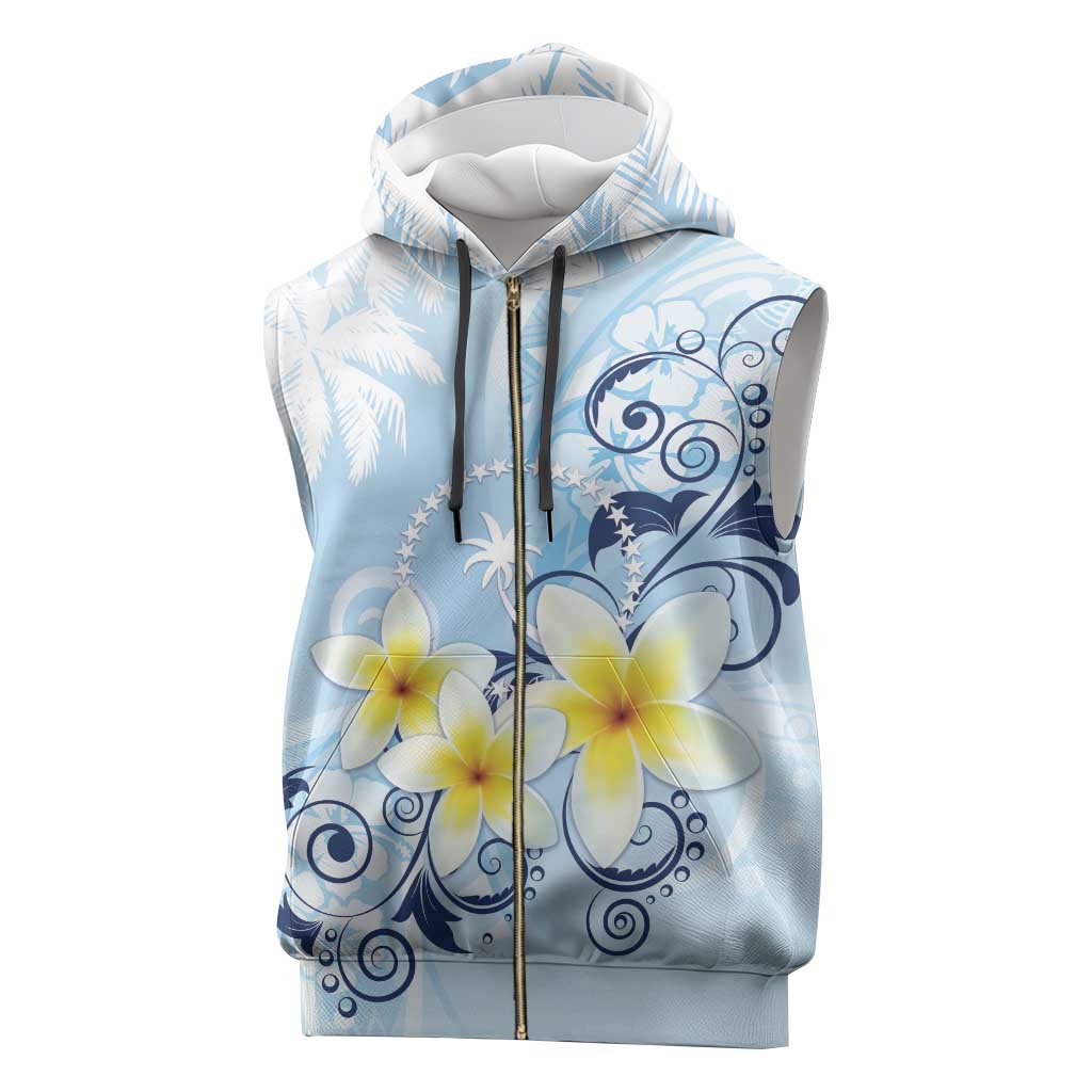 FSM Chuuk Constitution Day Sleeveless Zip Hoodie Polynesian Curves Plumeria - Polynesian Pride