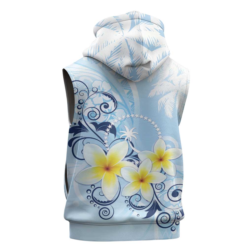 FSM Chuuk Constitution Day Sleeveless Zip Hoodie Polynesian Curves Plumeria - Polynesian Pride