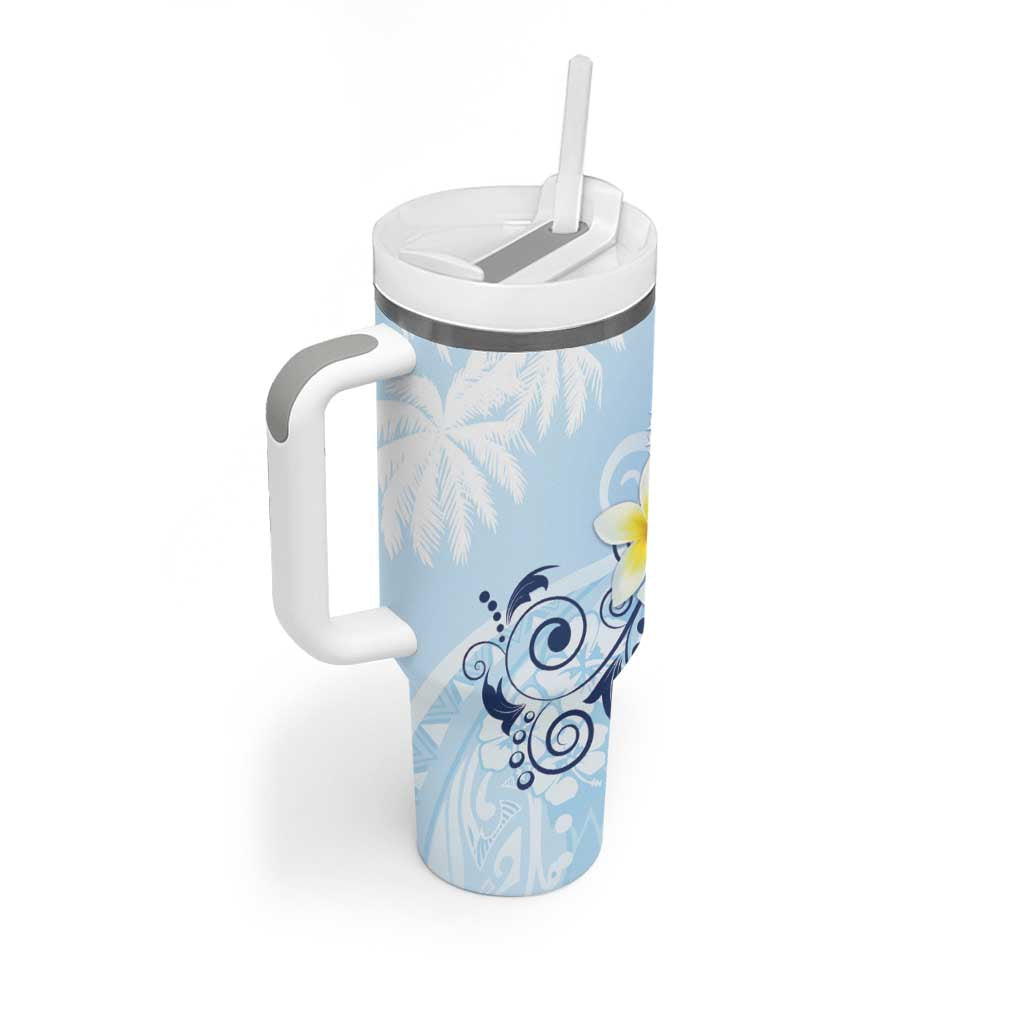 FSM Chuuk Constitution Day Tumbler With Handle Polynesian Curves Plumeria - Polynesian Pride
