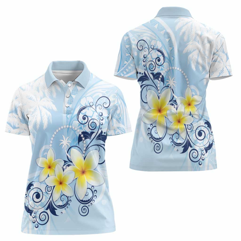 FSM Chuuk Constitution Day Women Polo Shirt Polynesian Curves Plumeria - Polynesian Pride
