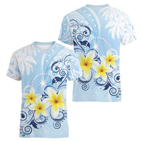 FSM Chuuk Constitution Day Women V-Neck T-Shirt Polynesian Curves Plumeria - Polynesian Pride