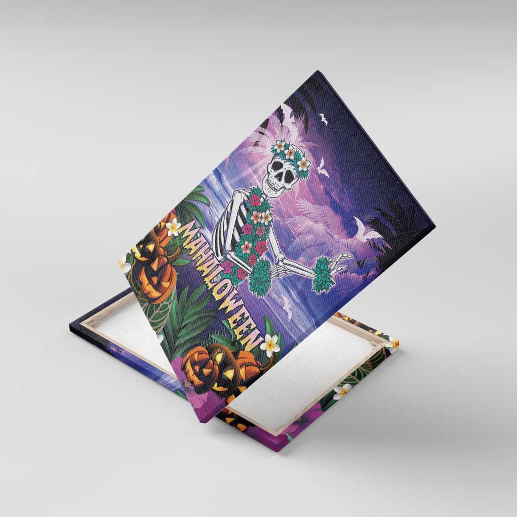 Happy Hulaween Canvas Wall Art Mahaloween Skeleton Dancing LT05 With Frame Purple - Polynesian Pride