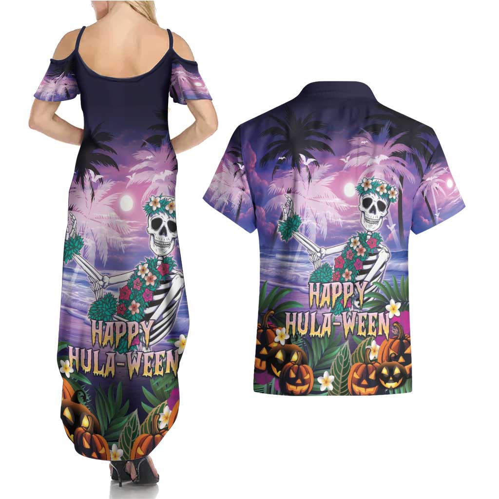Happy Hulaween Couples Matching Summer Maxi Dress and Hawaiian Shirt Mahaloween Skeleton Dancing LT05 - Polynesian Pride