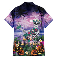 Happy Hulaween Family Matching Off The Shoulder Long Sleeve Dress and Hawaiian Shirt Mahaloween Skeleton Dancing