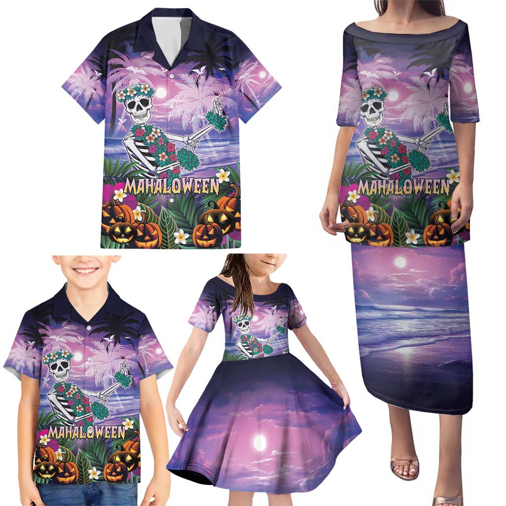 Happy Hulaween Family Matching Puletasi and Hawaiian Shirt Mahaloween Skeleton Dancing LT05 - Polynesian Pride