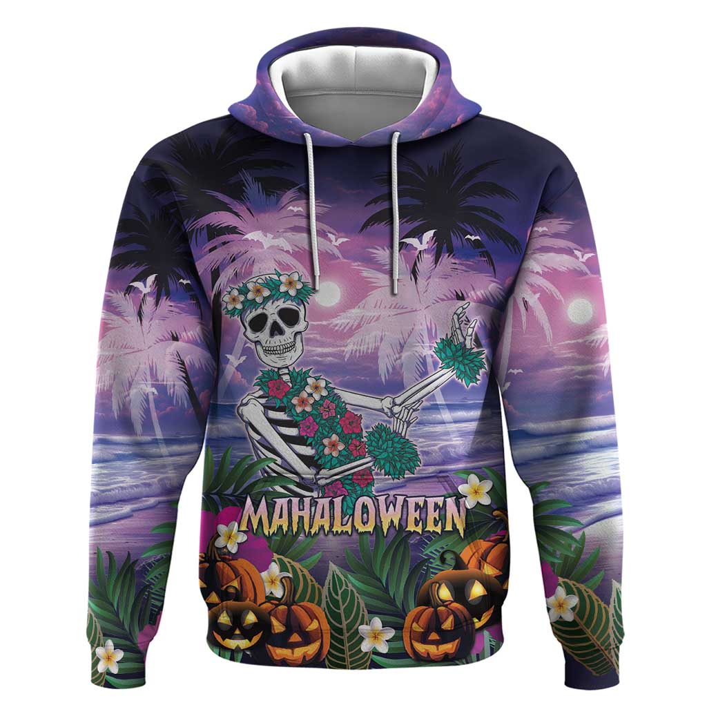 Happy Hulaween Hoodie Mahaloween Skeleton Dancing LT05 Pullover Hoodie Purple - Polynesian Pride