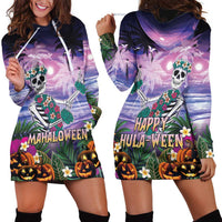 Happy Hulaween Hoodie Dress Mahaloween Skeleton Dancing LT05 - Polynesian Pride