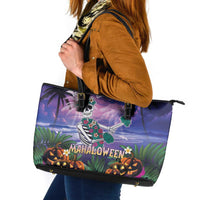Happy Hulaween Leather Tote Bag Mahaloween Skeleton Dancing LT05 Purple - Polynesian Pride