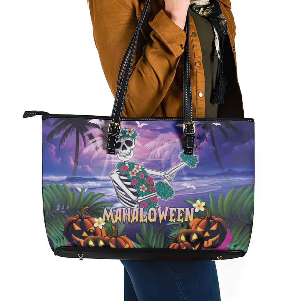 Happy Hulaween Leather Tote Bag Mahaloween Skeleton Dancing LT05 - Polynesian Pride