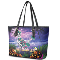 Happy Hulaween Leather Tote Bag Mahaloween Skeleton Dancing LT05 - Polynesian Pride