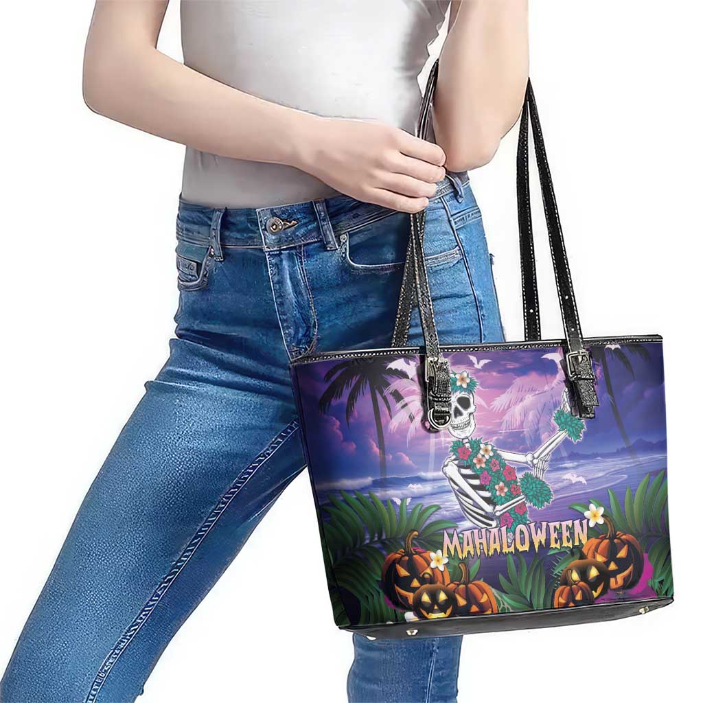 Happy Hulaween Leather Tote Bag Mahaloween Skeleton Dancing LT05 - Polynesian Pride