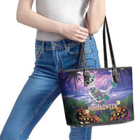 Happy Hulaween Leather Tote Bag Mahaloween Skeleton Dancing LT05 - Polynesian Pride