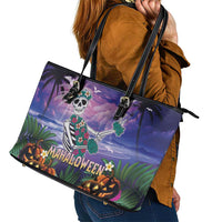Happy Hulaween Leather Tote Bag Mahaloween Skeleton Dancing LT05 - Polynesian Pride