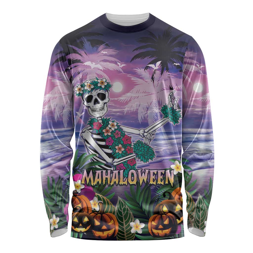 Happy Hulaween Long Sleeve Shirt Mahaloween Skeleton Dancing