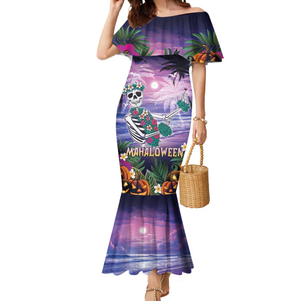 Happy Hulaween Mermaid Dress Mahaloween Skeleton Dancing