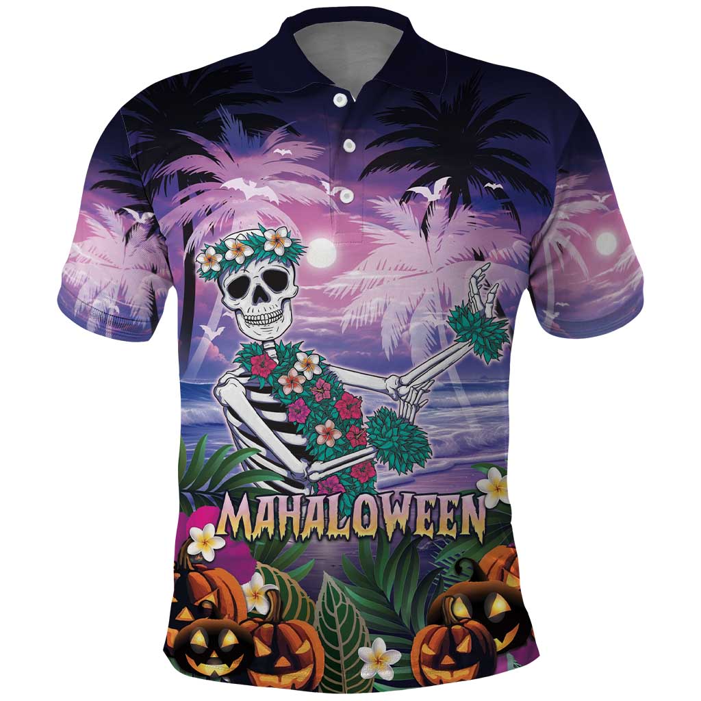 Happy Hulaween Polo Shirt Mahaloween Skeleton Dancing
