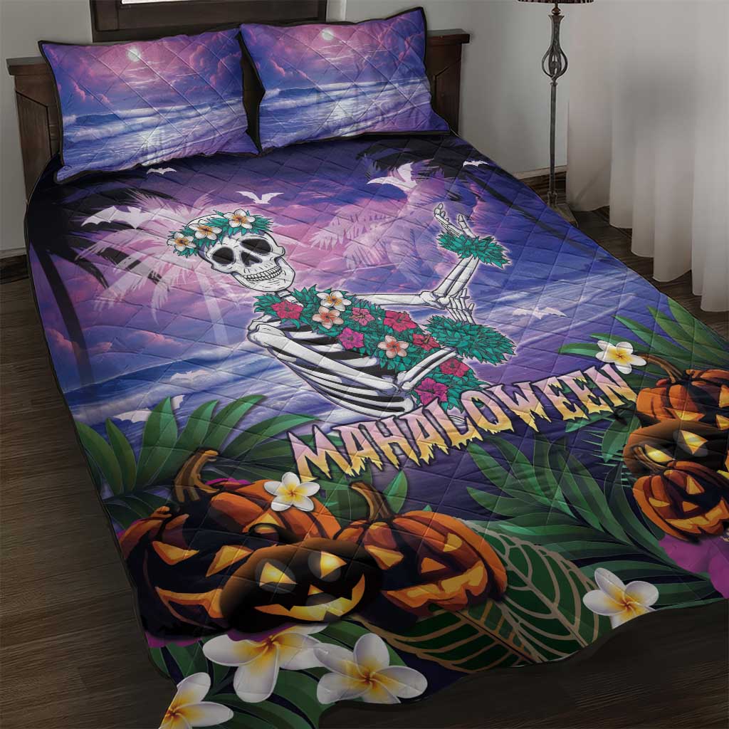 Happy Hulaween Quilt Bed Set Mahaloween Skeleton Dancing