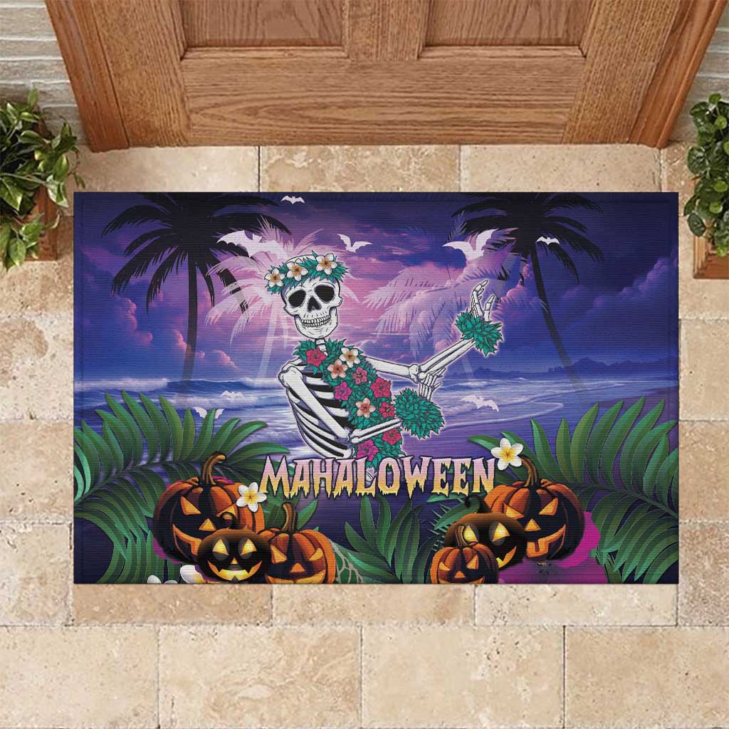 Happy Hulaween Rubber Doormat Mahaloween Skeleton Dancing LT05 Purple - Polynesian Pride