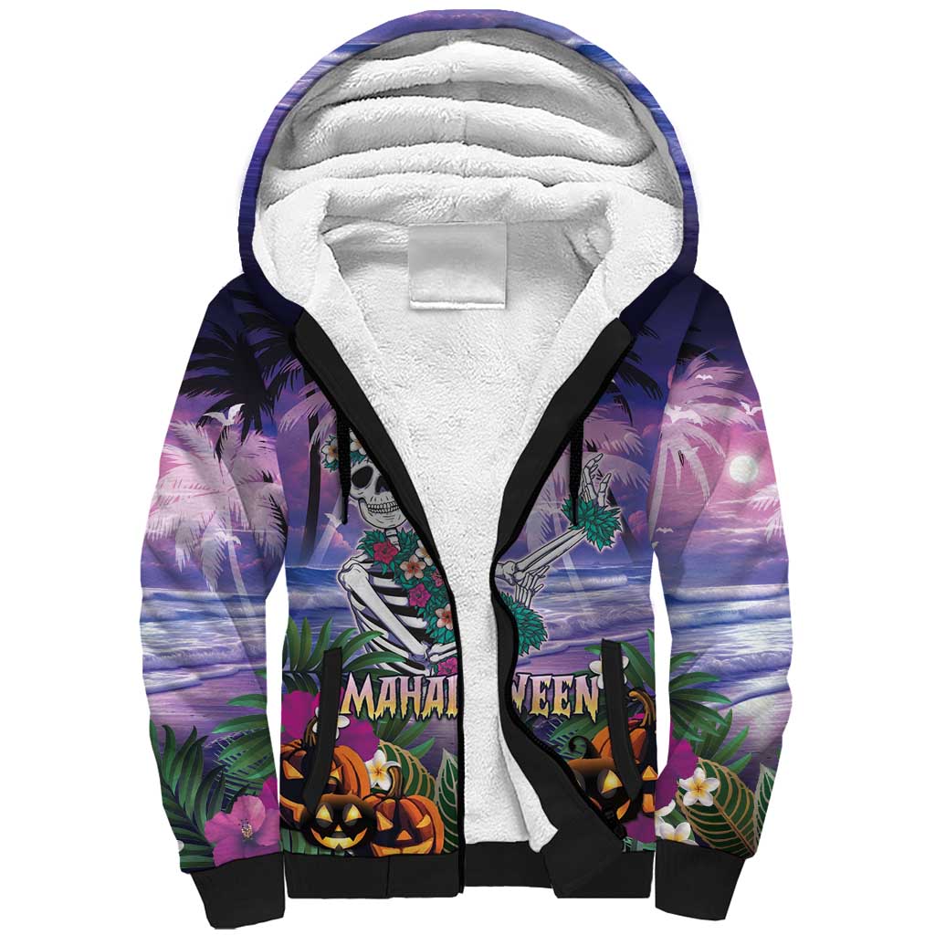 Happy Hulaween Sherpa Hoodie Mahaloween Skeleton Dancing LT05 Unisex Purple - Polynesian Pride