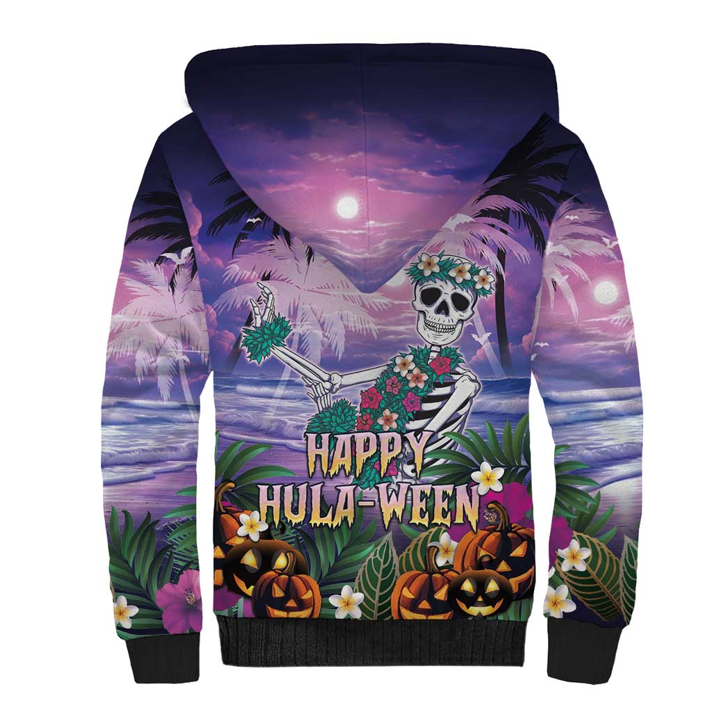 Happy Hulaween Sherpa Hoodie Mahaloween Skeleton Dancing LT05 - Polynesian Pride