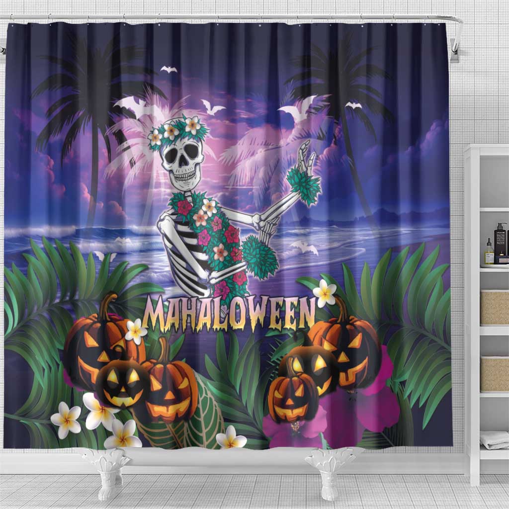 Happy Hulaween Shower Curtain Mahaloween Skeleton Dancing