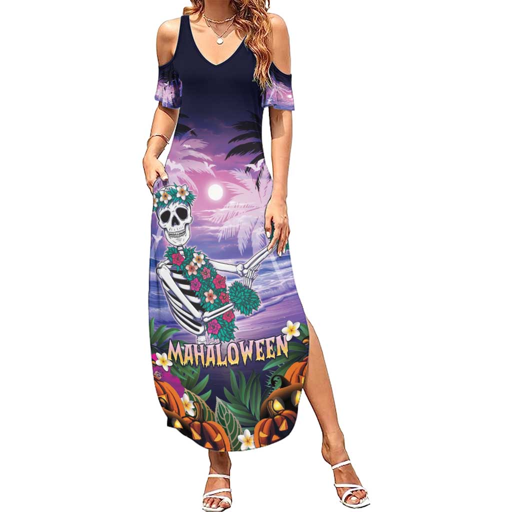 Happy Hulaween Summer Maxi Dress Mahaloween Skeleton Dancing LT05 Women Purple - Polynesian Pride