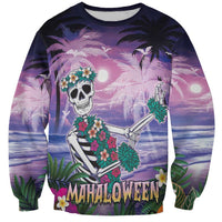 Happy Hulaween Sweatshirt Mahaloween Skeleton Dancing LT05 Unisex Purple - Polynesian Pride