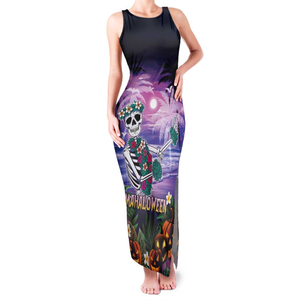 Happy Hulaween Tank Maxi Dress Mahaloween Skeleton Dancing LT05 Women Purple - Polynesian Pride