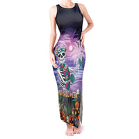 Happy Hulaween Tank Maxi Dress Mahaloween Skeleton Dancing LT05 Women Purple - Polynesian Pride