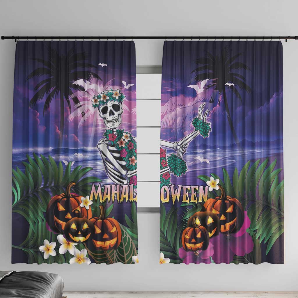 Happy Hulaween Window Curtain Mahaloween Skeleton Dancing LT05 With Hooks Purple - Polynesian Pride