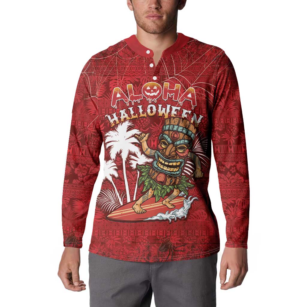 Personalised Aloha Halloween Button Sweatshirt Skeleton Surfing LT05 - Polynesian Pride