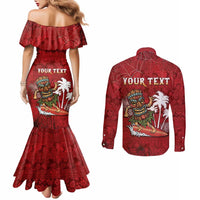 Personalised Aloha Halloween Couples Matching Mermaid Dress and Long Sleeve Button Shirt Skeleton Surfing LT05 - Polynesian Pride