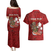 Personalised Aloha Halloween Couples Matching Puletasi and Hawaiian Shirt Skeleton Surfing LT05 - Polynesian Pride