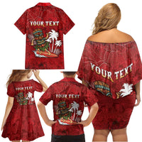 Personalised Aloha Halloween Family Matching Off Shoulder Short Dress and Hawaiian Shirt Skeleton Surfing LT05 - Polynesian Pride
