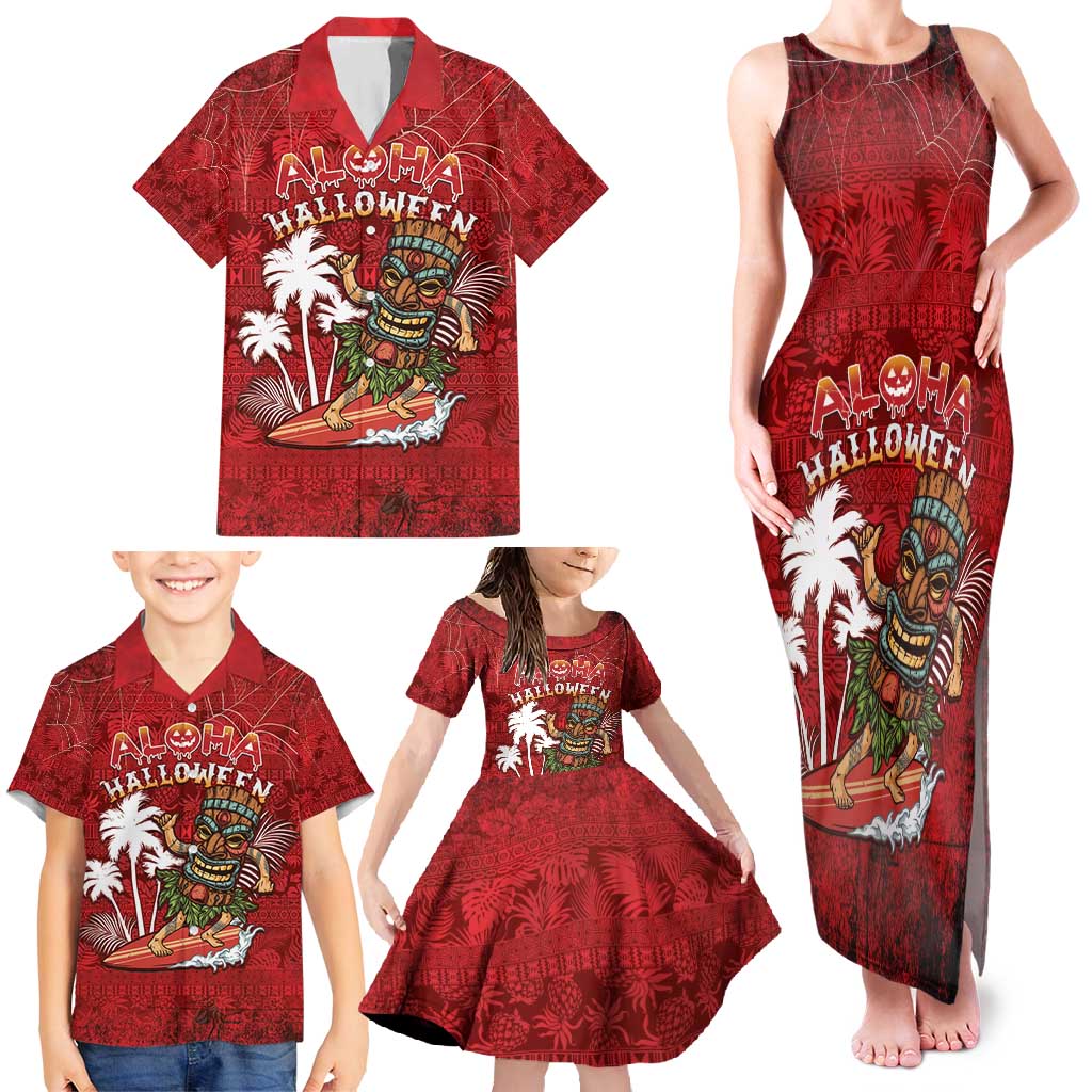 Personalised Aloha Halloween Family Matching Tank Maxi Dress and Hawaiian Shirt Skeleton Surfing LT05 - Polynesian Pride