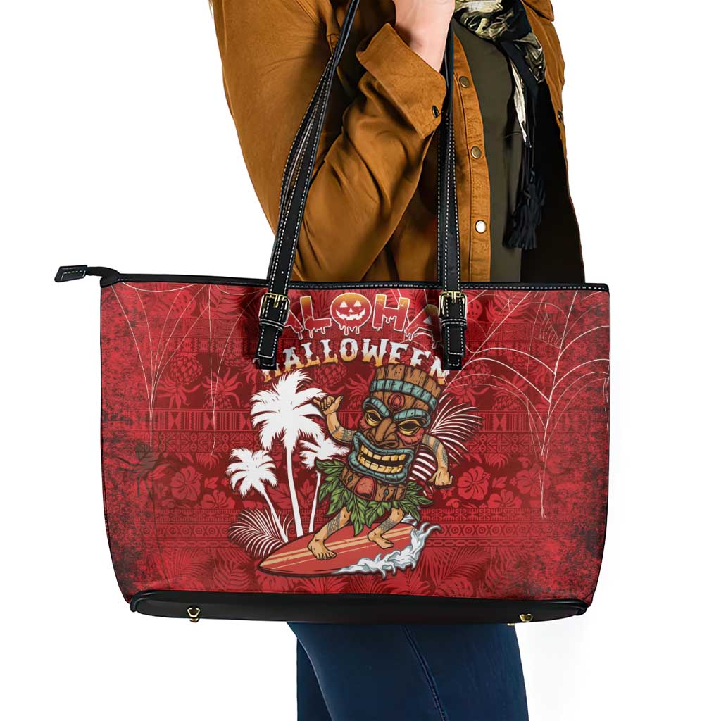 Aloha Halloween Leather Tote Bag Skeleton Surfing
