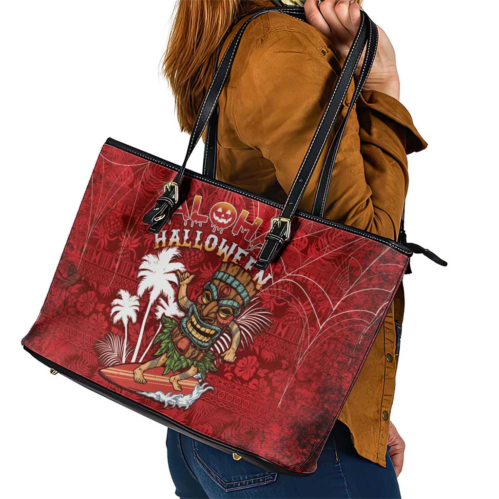 Aloha Halloween Leather Tote Bag Skeleton Surfing