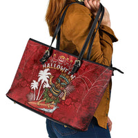 Aloha Halloween Leather Tote Bag Skeleton Surfing