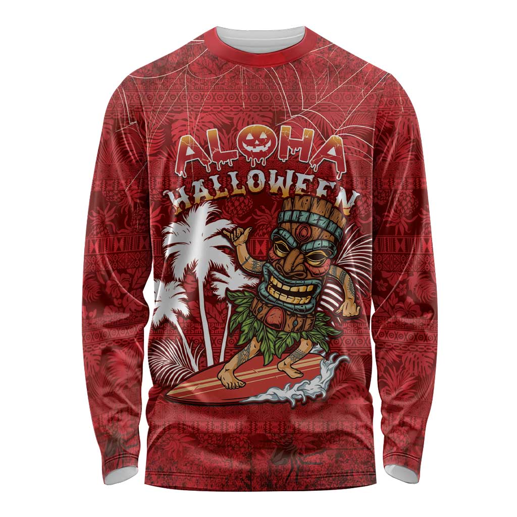 Personalised Aloha Halloween Long Sleeve Shirt Skeleton Surfing